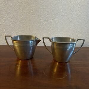 Vintage Art Deco Genuine Pewter Cream & Sugar 2.5” Serving Pieces